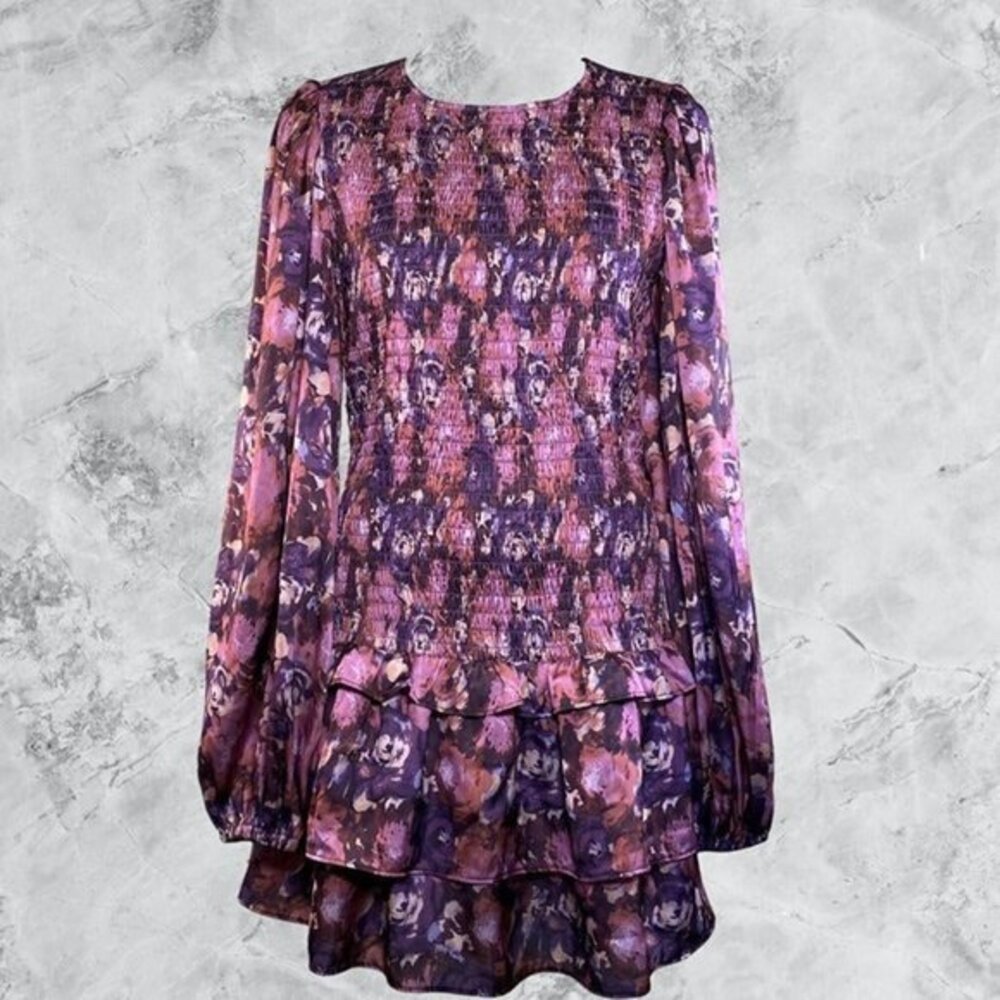 Tularosa Asiah Smocked Purple Ruffled Dress - Purple Multicolor